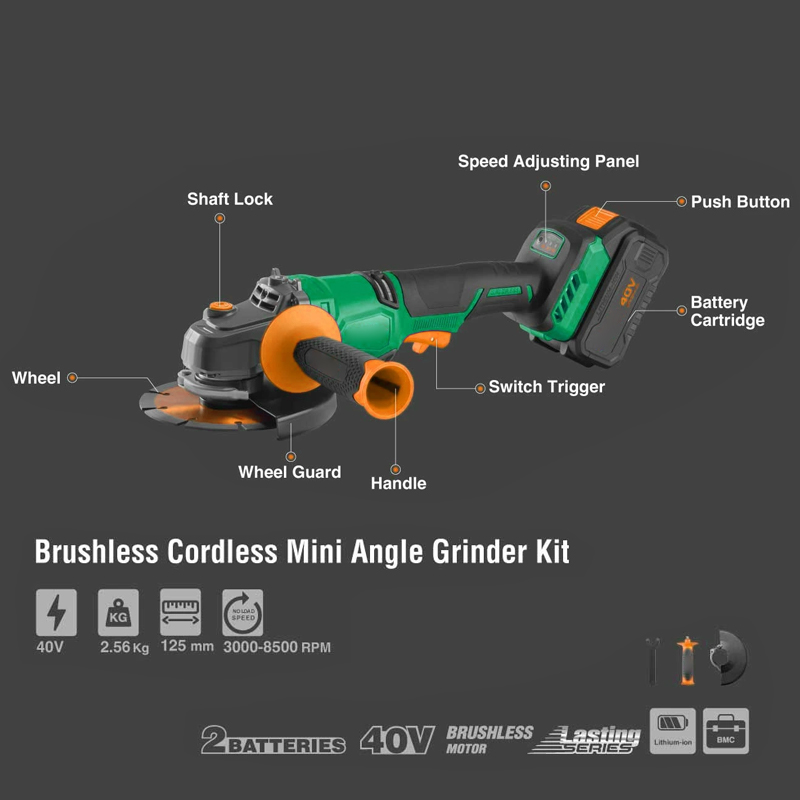 جلاخة زاوية لاسلكية 125 مم بقو - مراجعة Brushless Angle Grinder Battery Powered وسعره