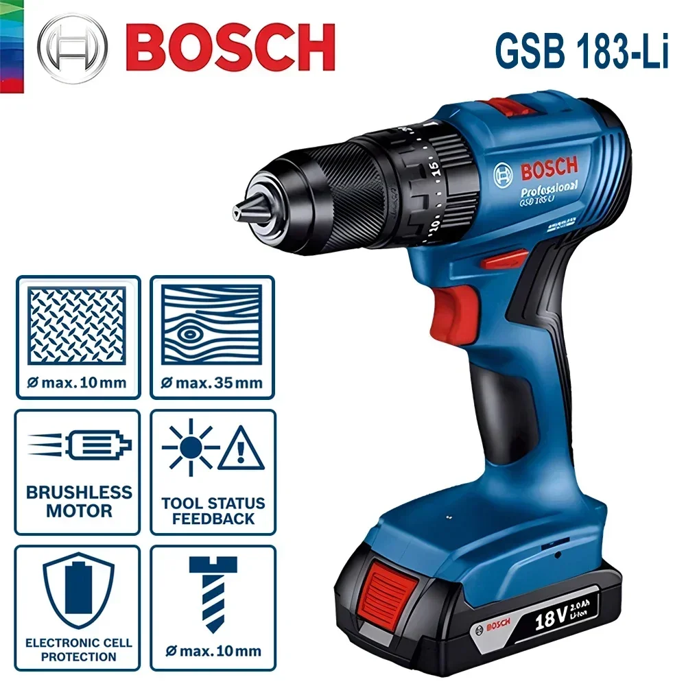 مثقاب بوسش GSB183-LI 18 فولت ل - مراجعة Brushless Cordless Electric Drill 18V وسعره